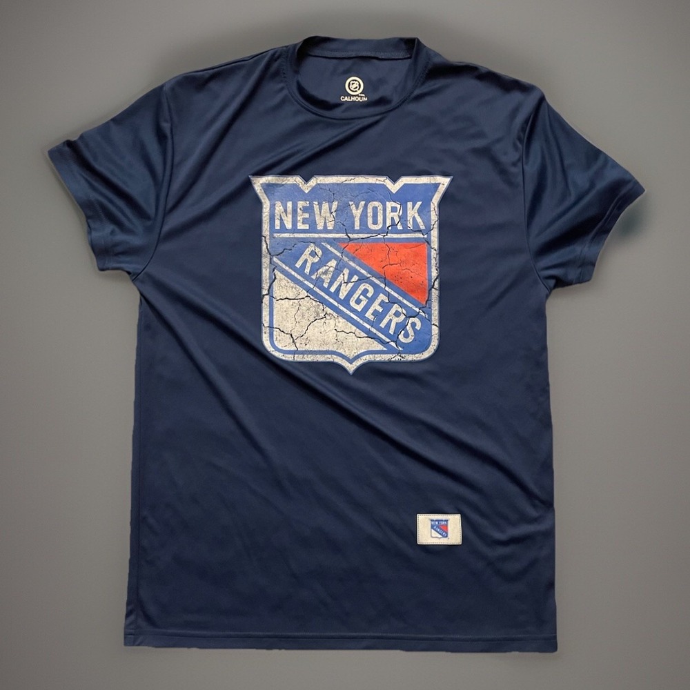 New York Rangers Calhoun Short Sleeve T-shirt Blue NY Logo NHL Medium JBHS